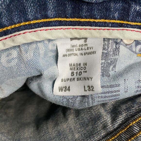 Vintage Levis 510 Jeans Mens 34 Blue Super Straight Stretch Denim 90s Casual - Picture 9 of 13